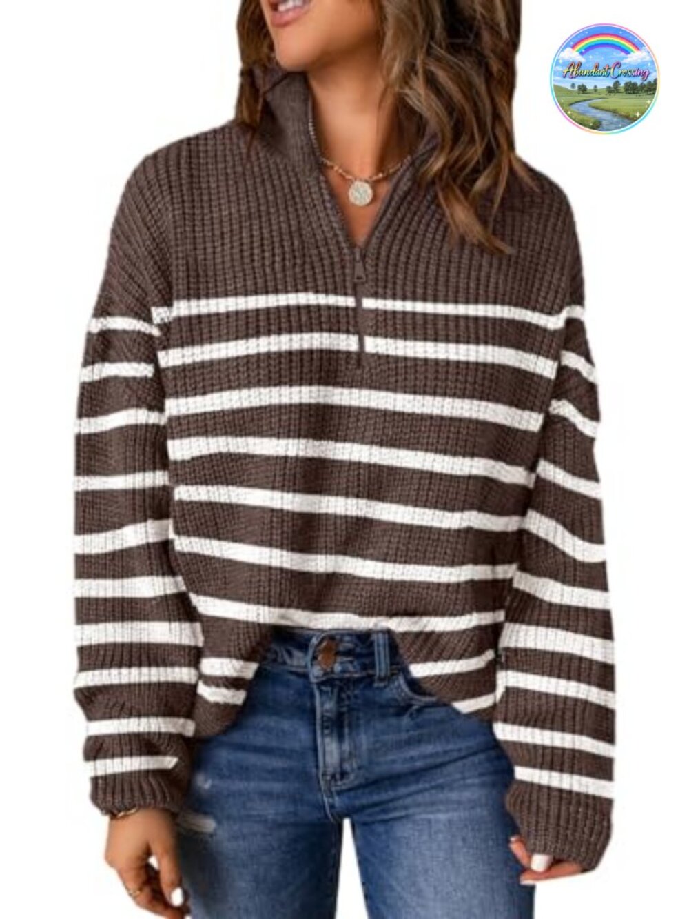 Dokotoo Women's 1/4 Zip Sweater Pullover V-Neck Long Sleeve Knit Top